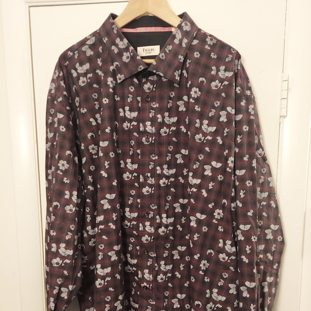 Tiglio Sport Long Sleeve Button Down Floral Patterned Shirt Men's 4XL